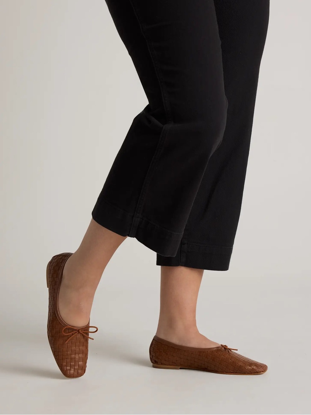 Quince Italian Leather Handwoven Square Toe Ballet Flat in Cognac Size 5